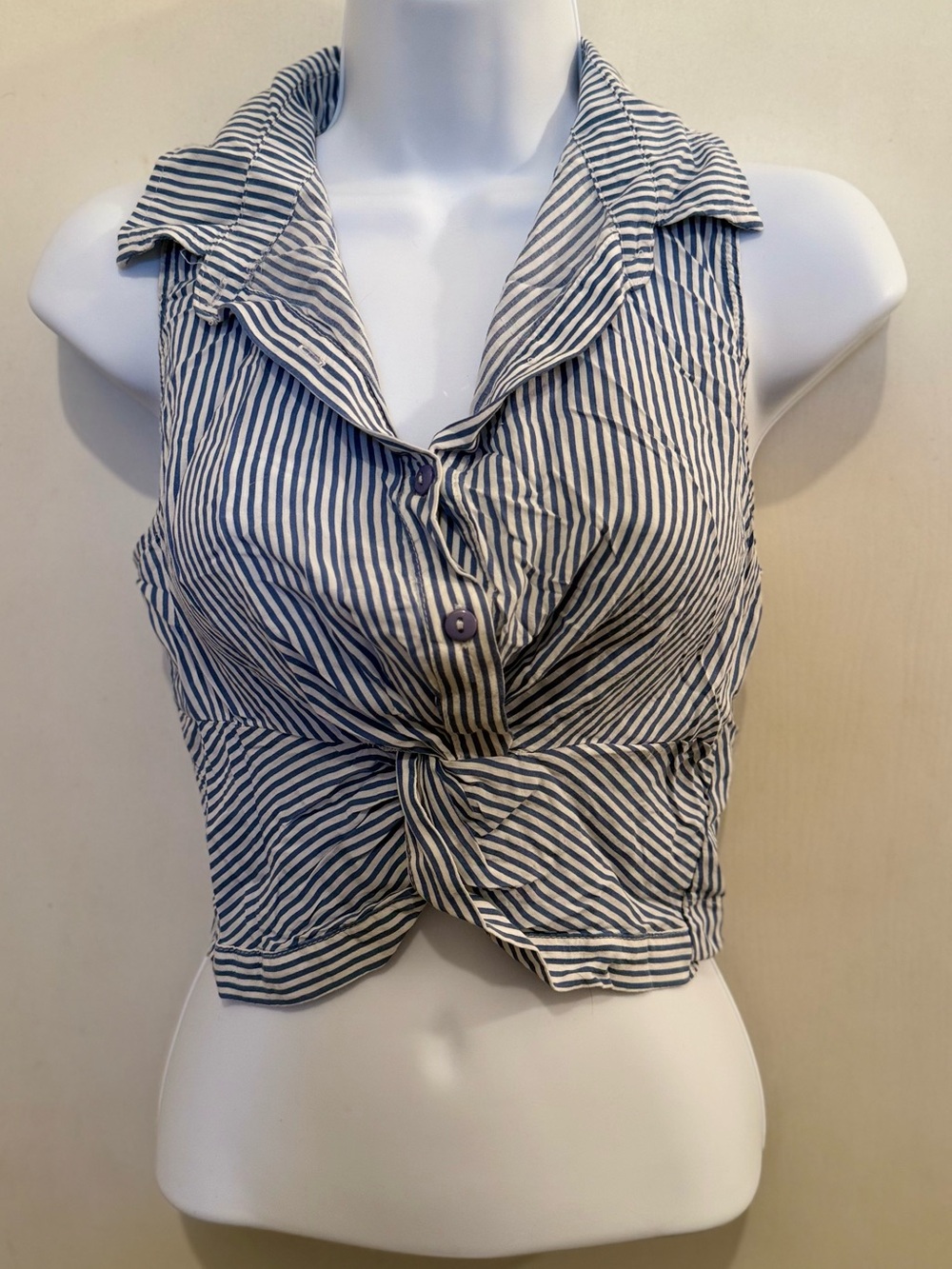 Active USA Blue and White Striped Sleeveless Tie-Front Camisole